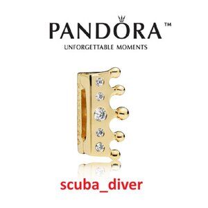 PANDORA 18K Gold Plated Reflexions Shine Crown Clip Charm CZ Mesh Flat Bracelet